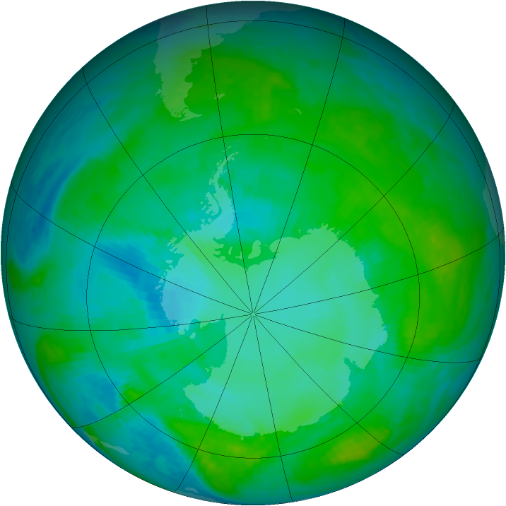 Antarctic ozone map for 24 January 1990